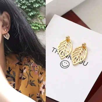 

Mini Leaf Gold Silver Color Stud Earrings for Women Minimalist Punk Style Party Pub Earrings Gift Wholesale Korean Fashion