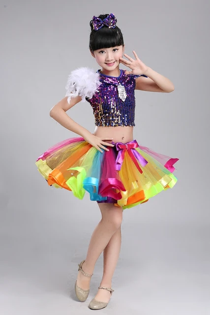 child jazz dance costume for girl top skirt hip hop dance costume