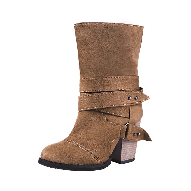 

2019 autumn and winter new Martin boots Europe and the short tube super high heel women's boots brwon 0219