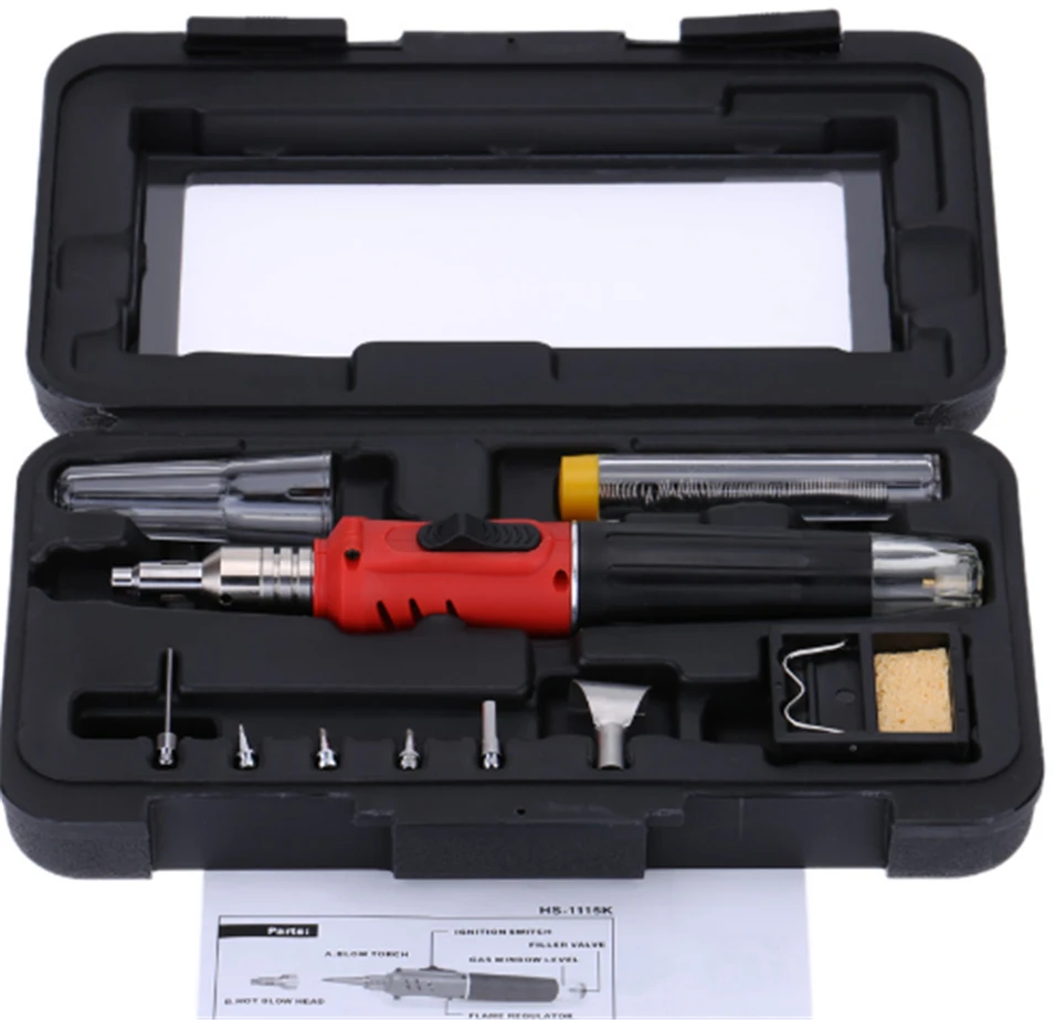 HOTERY HS-1115K Soldering Iron Professional 10 in 1 Soldering Iron Set Butane Gas Soldering Iron Set 26ml Welding Torch Kit Tool