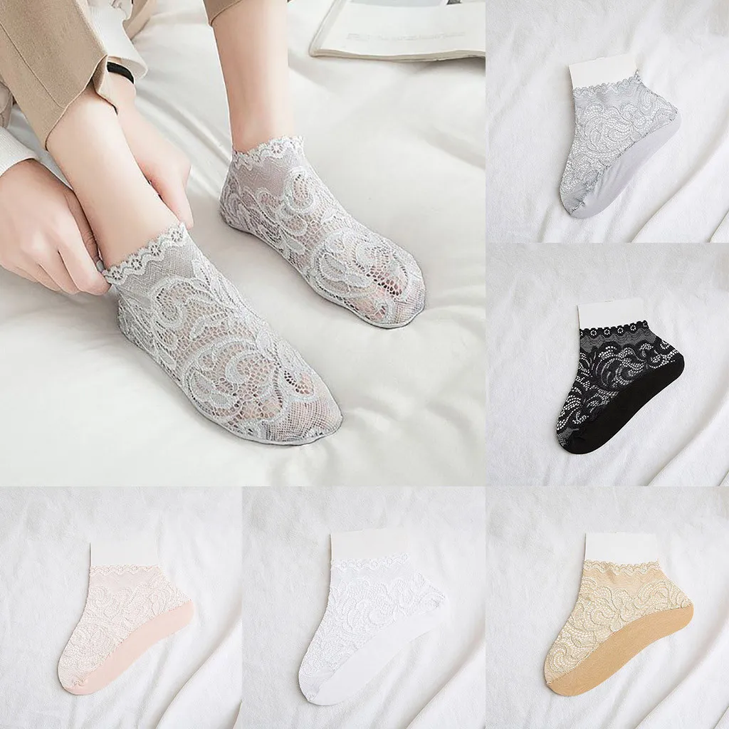 Summer Sexy Retro Lace Floral transparent mesh socks calcetines Women