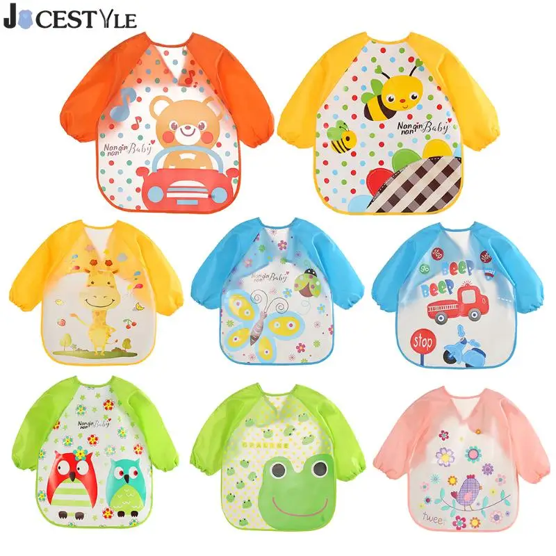 

Baby Bibs Infant Cartoon Printed Long Sleeve Apron Smock Soft Feeding Waterproof Baby Toddler Scarf Feeding Smock Baby Feeding