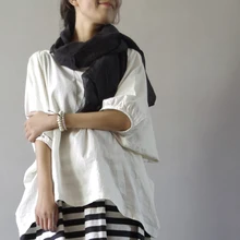 Women Spring summer O-neck Loose Maxi Flax T-shirts Smock Tops Retro 2016 New Lantern Half Sleeve Casual Solid Color Tee shirts