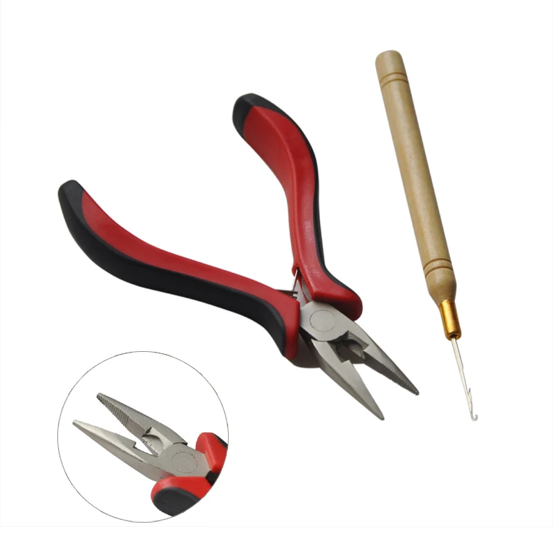 Hair Extensions Tools Pliers Opener+Pulling Hook Needle for Micro Ring And Pre bonded Hair