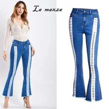 Большие размеры сексуальные винтажные повседневные джинсы для мамы для женщин джинсовые расклешенные рваные джинсы для женщин повязки