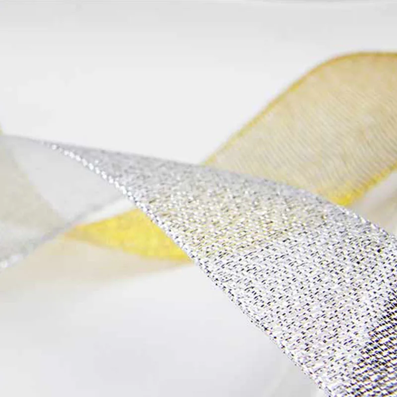 Gold/Silver Silk Organza Ribbon 25mm Glitter Embroidered Brocade Ribbons for Wedding Cake Gift Decoration Craft Supplies