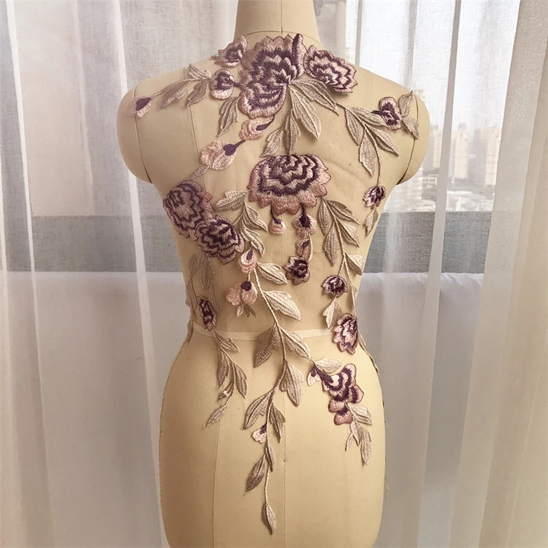 

1Piece/2Pieces Lace Applique Mesh Fabric Flowers Laces And Trims Lace Trimmings For Sewing Neckline Appliques