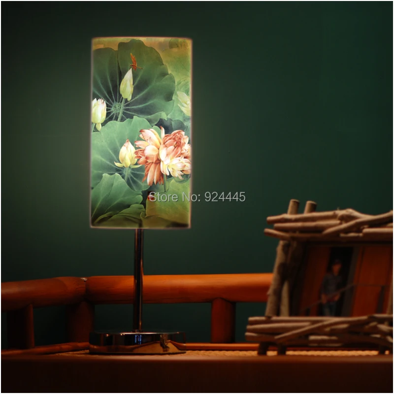 

Fresh and elegant chinese style lotus eco-friendly pvc small e27 led table lamp bed-lighting livingroom study lamp DY-1076