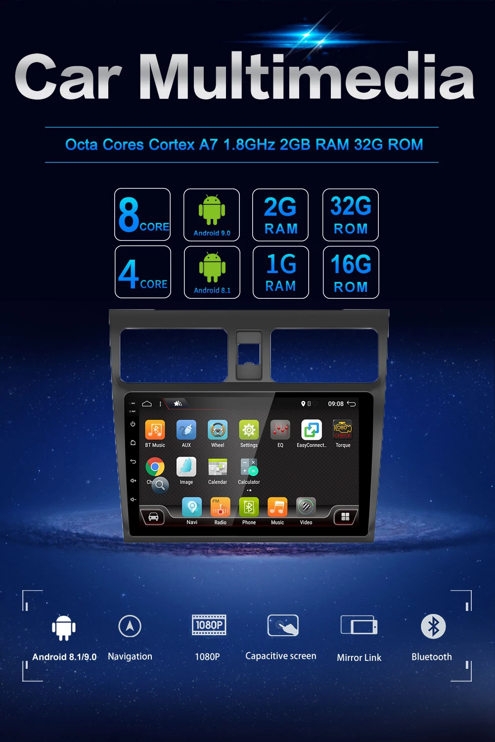 Cheap 10inch Android 9.0 system car gps multimedia video radio player in dash for Suzuki Swift 2005-2016 navigation stereo 4G RAM 28