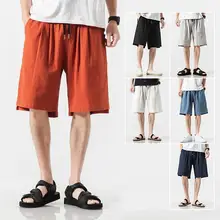 Мужские летние пляжные повседневные шаровары Штаны для пробежек фитнес свободные брюки мужские повседневные однотонные хлопковые и льняные свободные шорты