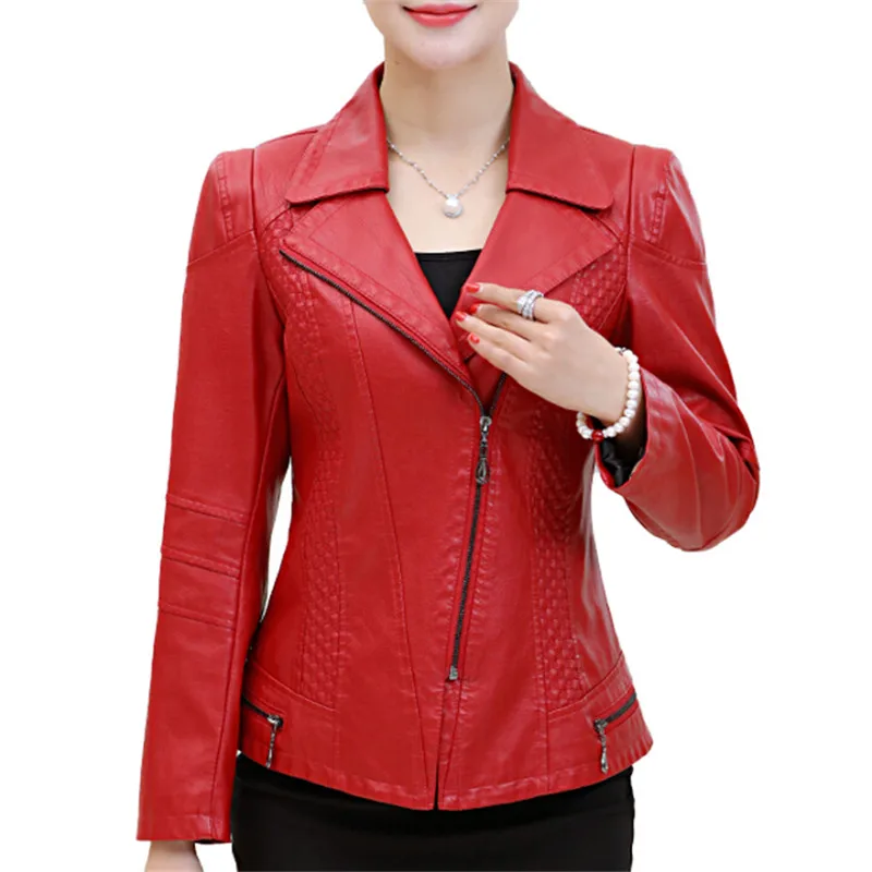 Spring Plus Size Faux Leather Jackets Women 3Xl 4Xl 5Xl Elegant Ladies Leather Coat Black Slim 