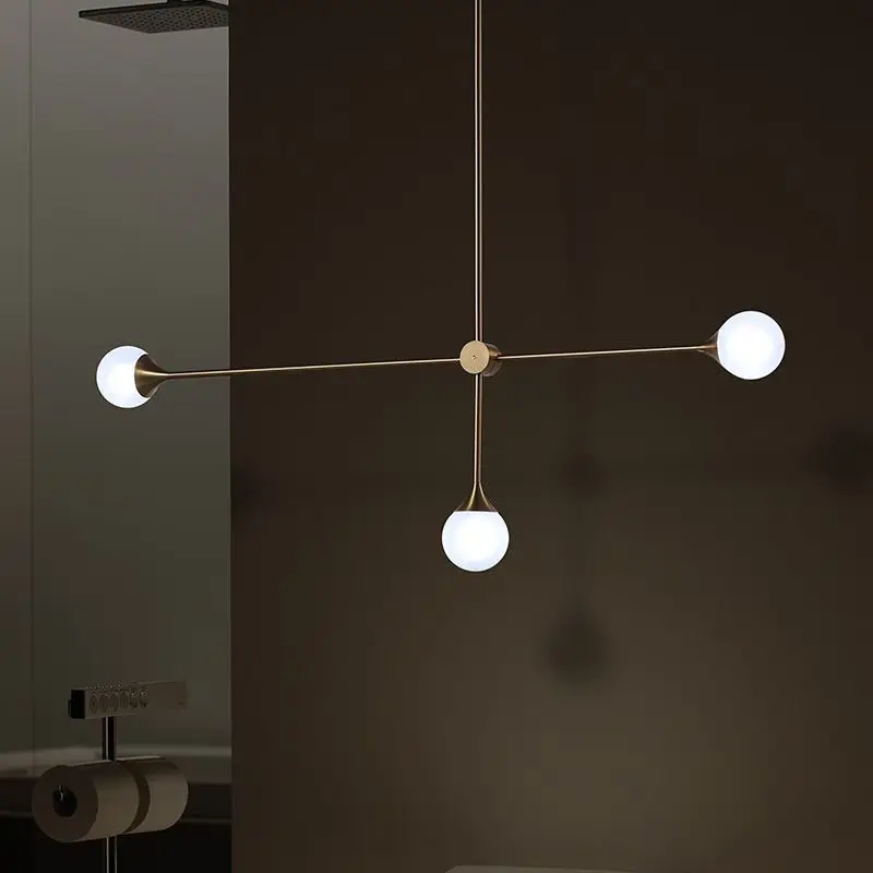 3 Bulbs Simple Line Pendant Light Nordic Copper Linear ... 3 Bulbs Simple Line Pendant Light Nordic Copper Linear ...