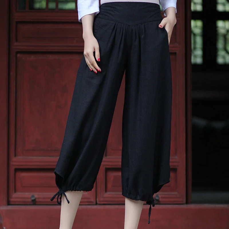 Hot Sale Summer Ladies' Cotton Linen Trousers Casual Wide