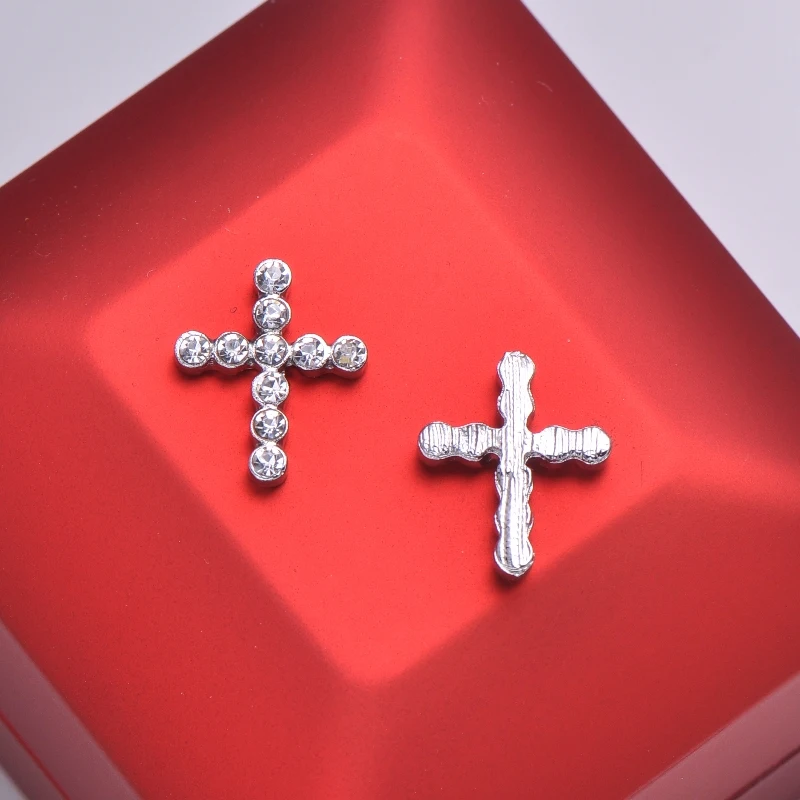 

(L0314) free shipping wholesale 50 pcs/lot,13mmx16mm metal cross rhinestone button,silver plating,flat back