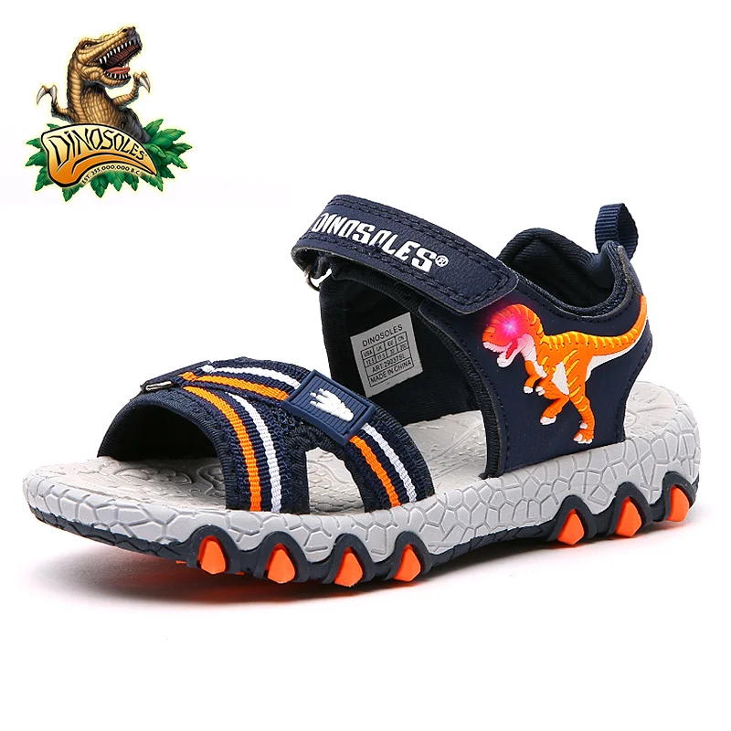 DINOSOLES Toddler Sandals Light Up Summer Kids Boys Shoes 3D Dinosaur Children Sandal Led Glowing Beach Baby Shoes 2019