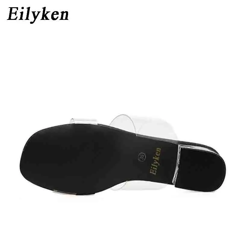 Eilyken/Новинка года; женские шлепанцы из пвх; сандалии с кристаллами на толстом каблуке; Вьетнамки; женская летняя обувь для вечеринок; женская обувь с открытым носком