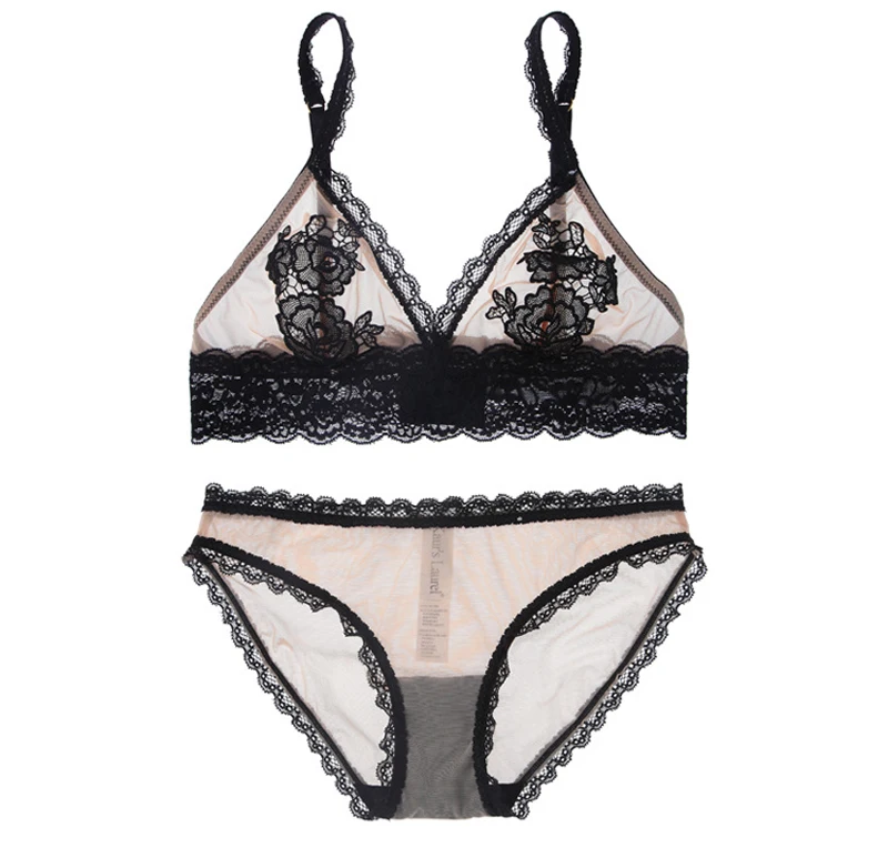 Женское Прозрачное нижнее белье с вышивкой и кружевом телесного цвета|bra set|women bra