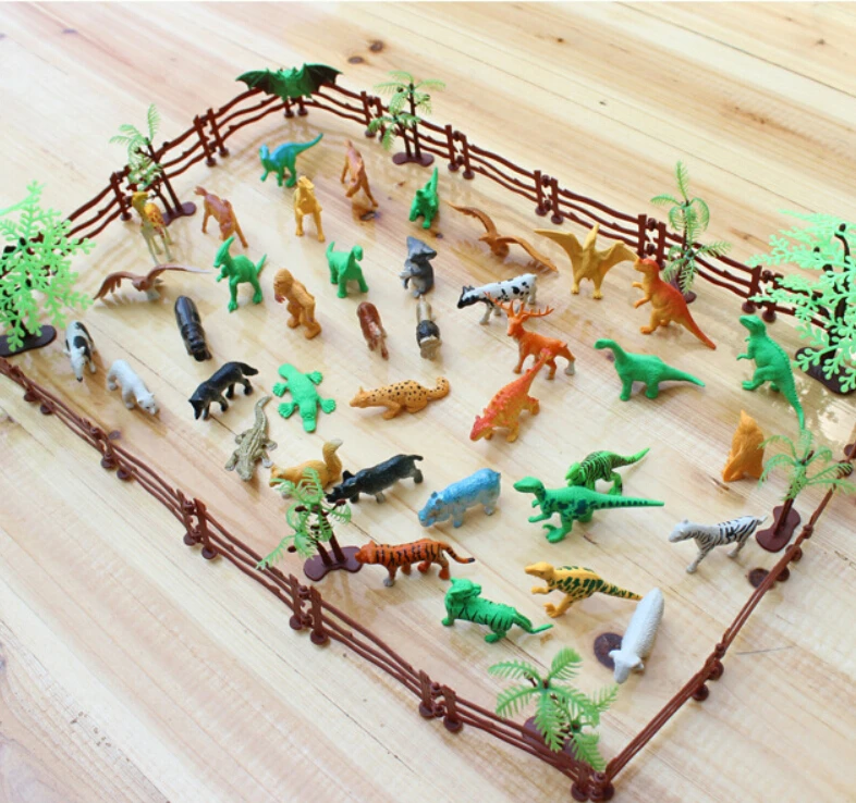 

Simulation Zoo 68 Pcs/set Containing Solid Fence Coconut Tiger Dinosaur Model Toys for Children