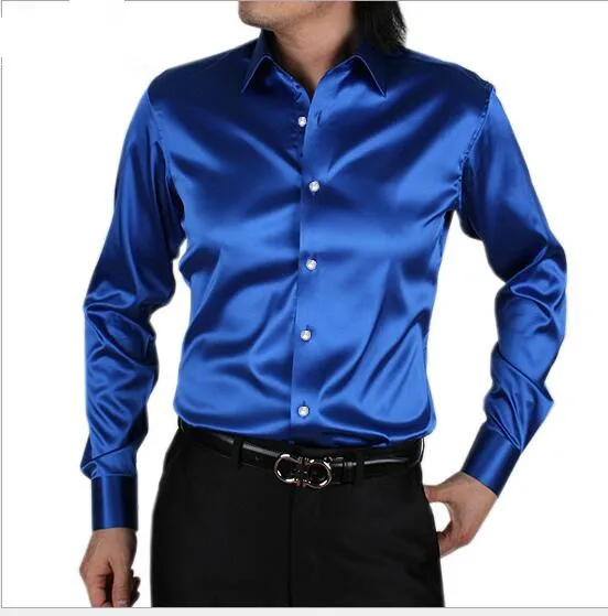 

2018 New style men Very good quality long sleeve business leisure silk shirt men Cultivate one's morality shirt plus size S-5XL