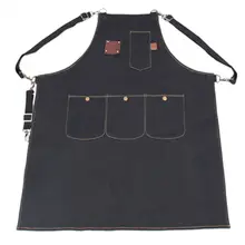 Long Black Denim Bib Apron Barber Stylist Florist Painter Carpenter Work Wear Barista Cafe BBQ Chef Baker Catering Uniform K22
