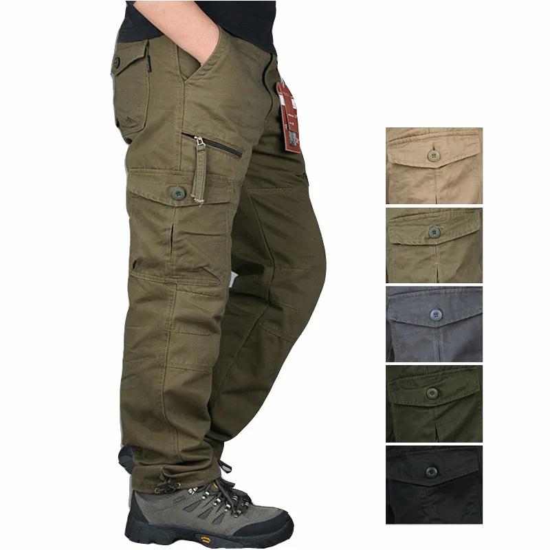  2019 Winter Cotton Tactical Pants Men Zipper Streetwear Army Trousers Cargo Military Pants Men casu