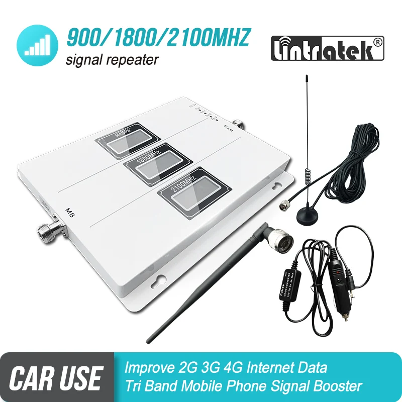 

Car Use Tri Band Signal Booster GSM 900 UMTS 3G 2100 LTE 1800 Mobile Signal Repeater Cellular Amplifier 4G Car Kit Set S7