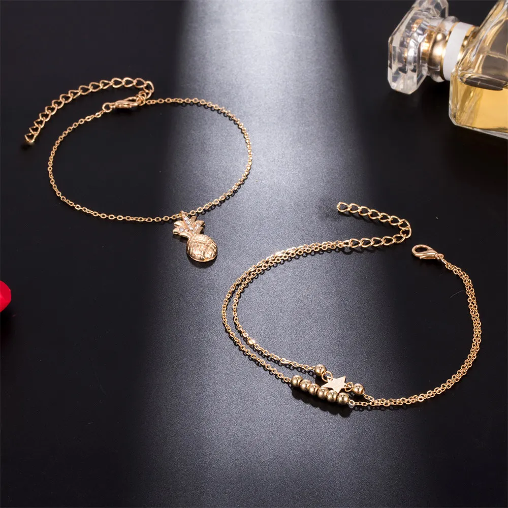 Summer Fashion Crystal Pineapple Anklets Female Barefoot Crochet Sandals Foot Jewelry Bead Ankle Bracelets For Women Leg Chain