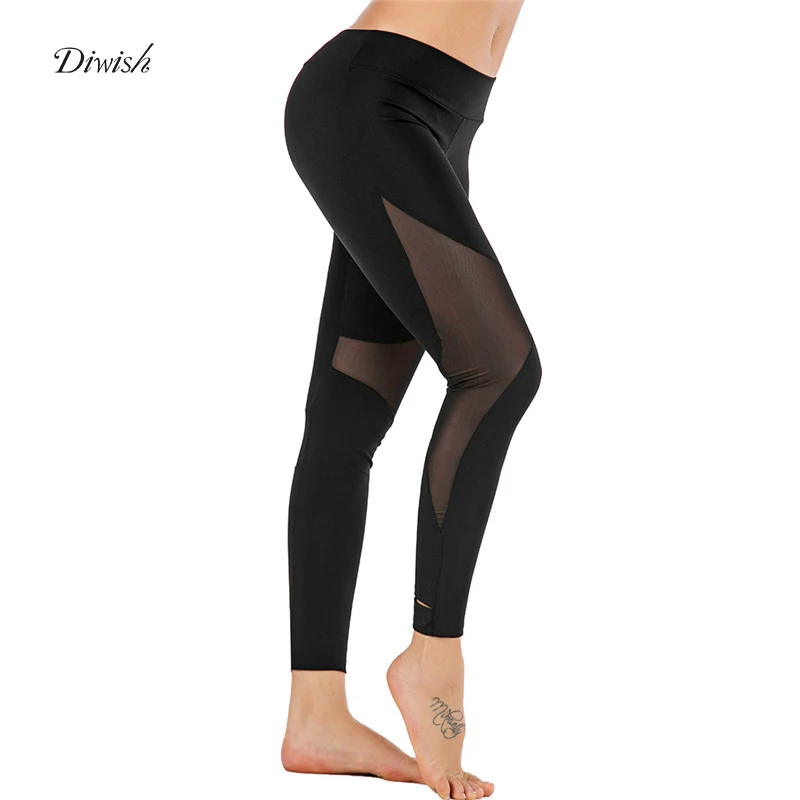 

Diwish Sport Leggings Women 2019 New Mesh Patchwork Black Yoga Pants Breathable Booty Yoga Stirrup Gym Tights Women Sports Wear