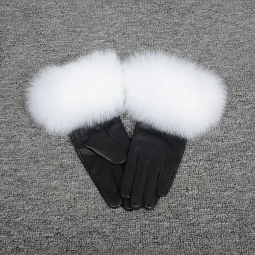 Новое поступление, перчатки из натуральной кожи, перчатки из натуральной овчины и лисьего меха, женские модные стильные высококачественные перчатки S7200 - Цвет: White