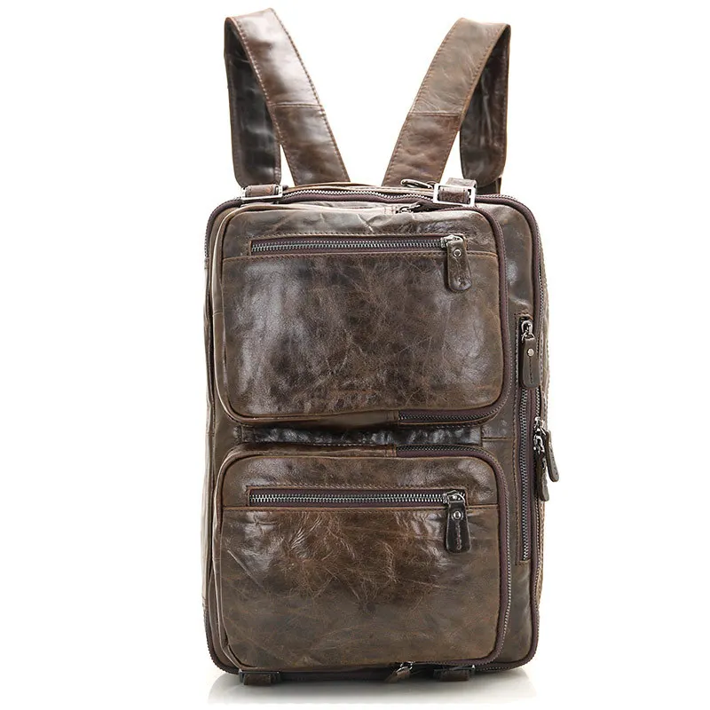 Nesitu Vintage Genuine Leather Men's Backpack For Women Business Travel