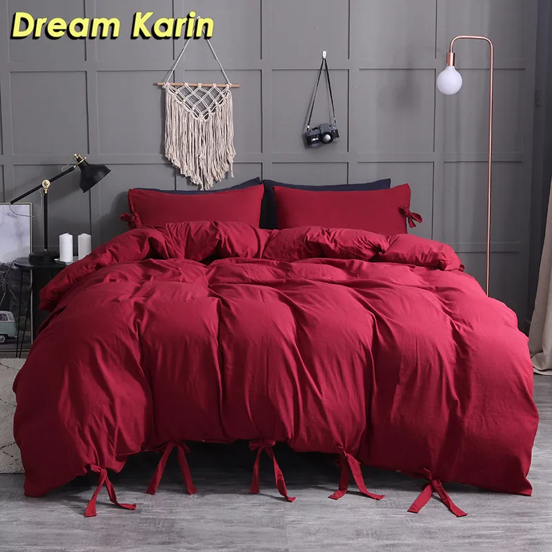 Dream Karin высококачественные одеяла постельных принадлежностей роскошные Твердые пододеяльник набор для взрослых один/queen/King - Цвет: Бургундия