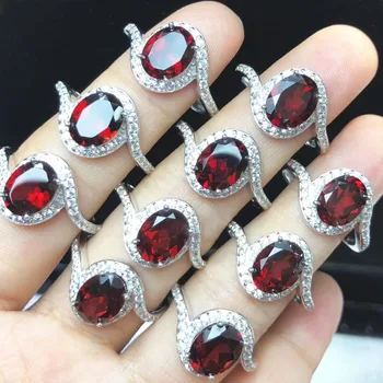 

Fine Jewelry Wedding Ring with Real Natural Garnet Oval 6x8mm Garnet 925 Sterling Silver Ring Engagement Jewelry Women Rings