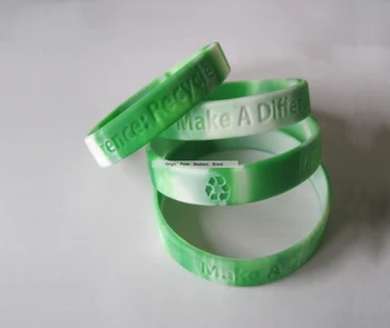 

DHL Free Shipping Green White Sectional Cheap Silicone Wristbands Logo Custom Engrave Debossed Promotion Rubber Wristbands