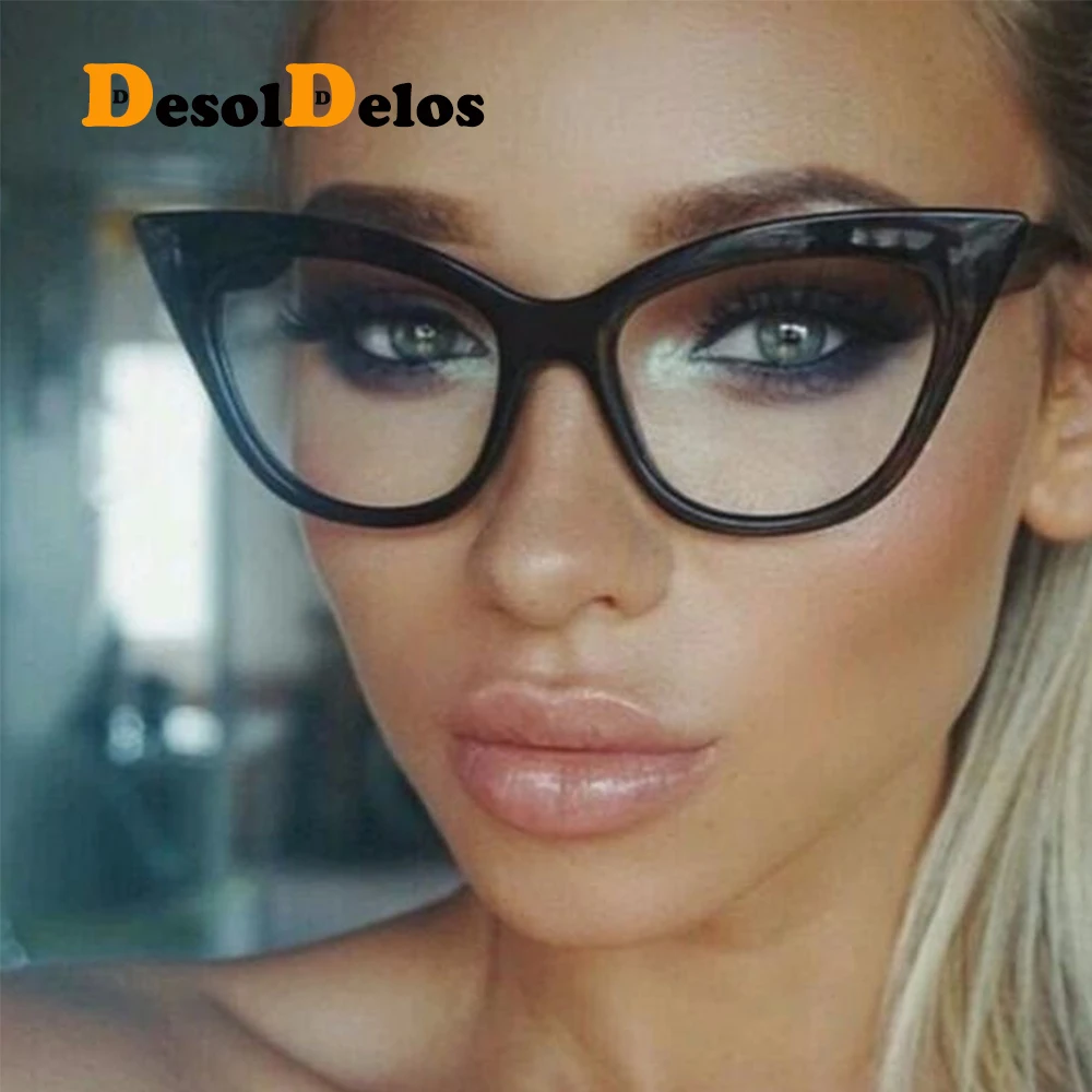 DesolDelos 2019 New Cat Eye Glasses Frame Women Brand Designer Optical Eyeglasses Ladies Fashion Retro Clear Glasses