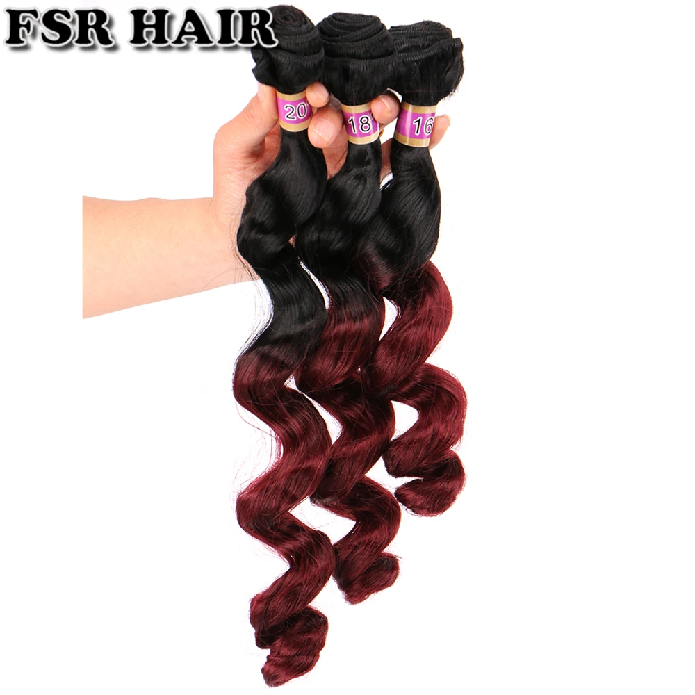 FSR preto dourado borgonha Ombre Cabelo weave