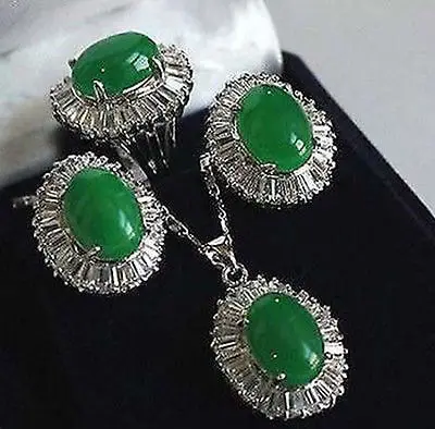 

Hot selling free shipping***** beautiful Sets green jade pendant necklace Stud earring Ring sets