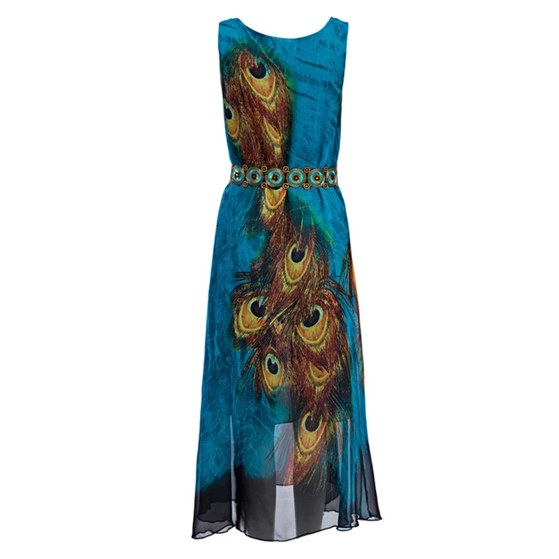 Kostlich Elegant Print Women Summer Dress Chiffon Sleeveless Swing Women Maxi Dress 2017 Tunic Evening Party Dresses Sundress (5)
