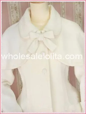 Горячая молочно-белая шерсть с капюшоном сладкий Лолита пальто