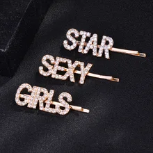 3 шт./компл. корейской моды пользовательские письма хрустальные шпильки для волос для девочек золото/серебро Стразы Заколки для волос, свадебные аксессуары для волос