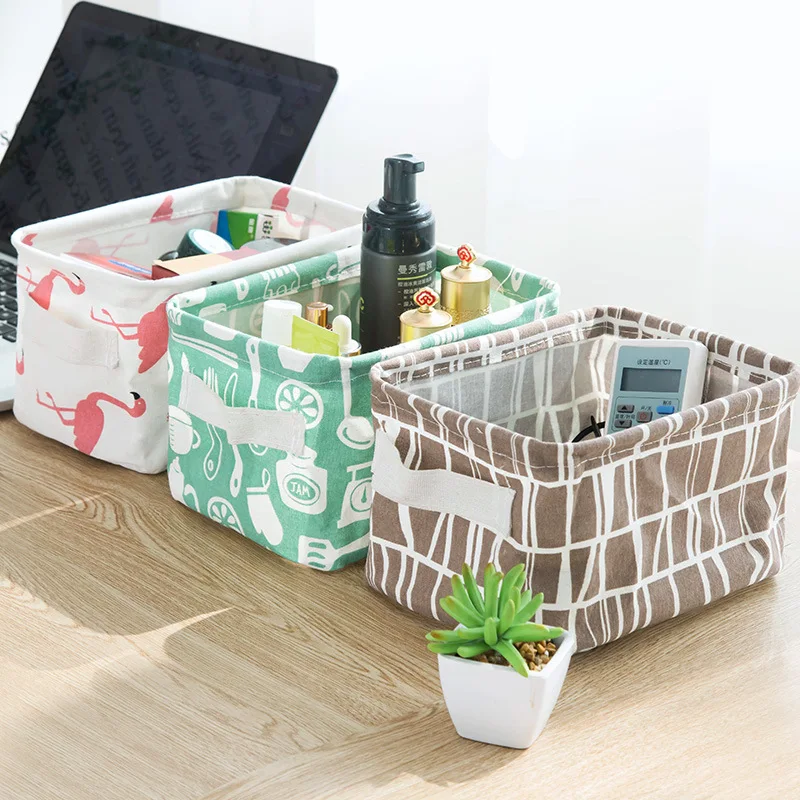 

Cute Printing Cotton Linen With Handle Desktop Storage Organizer Clothes Sundries Storage Box Cabinet Underwear Storage Basket