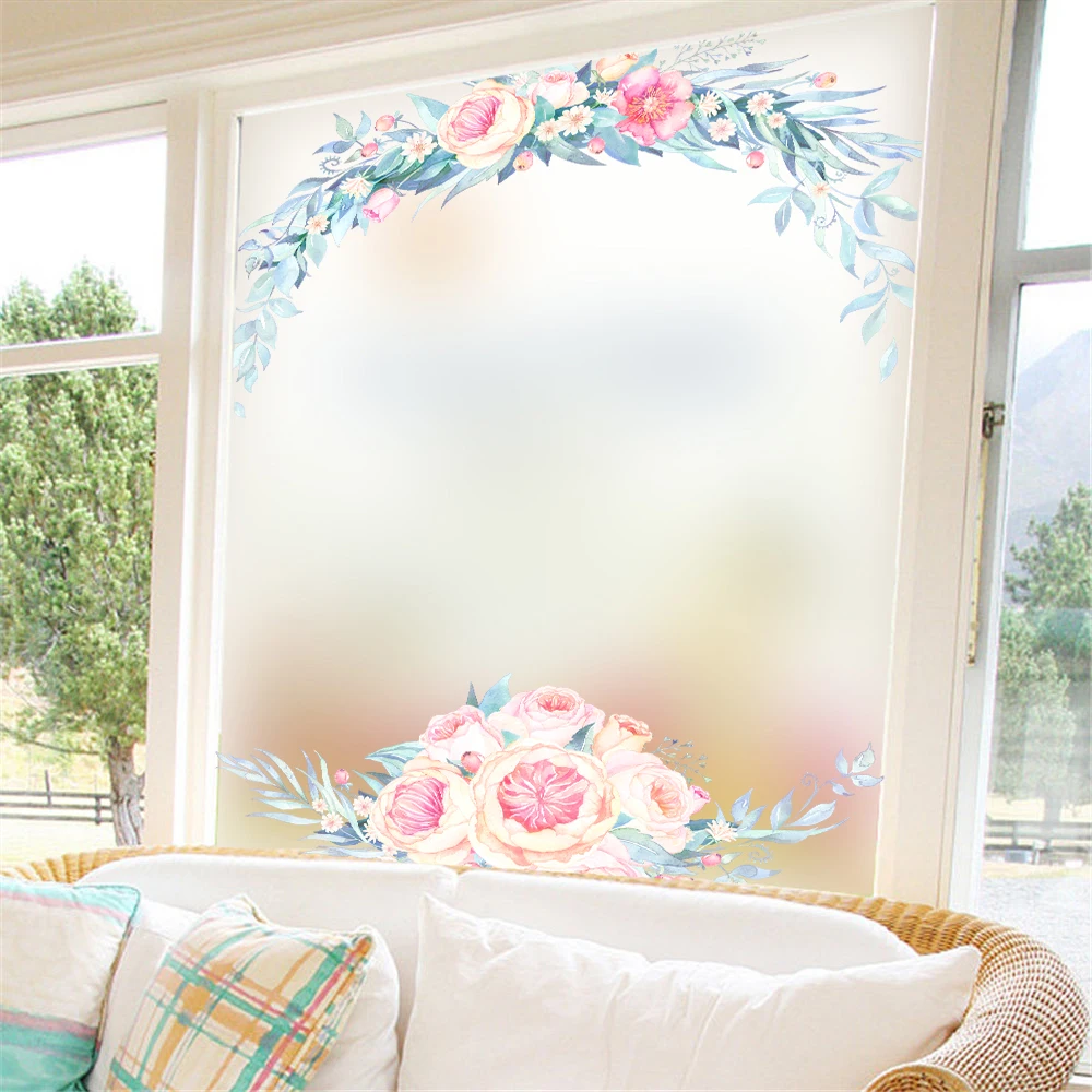flower PVC Frosted Opaque Window Film Waterproof self Adhesive Privacy