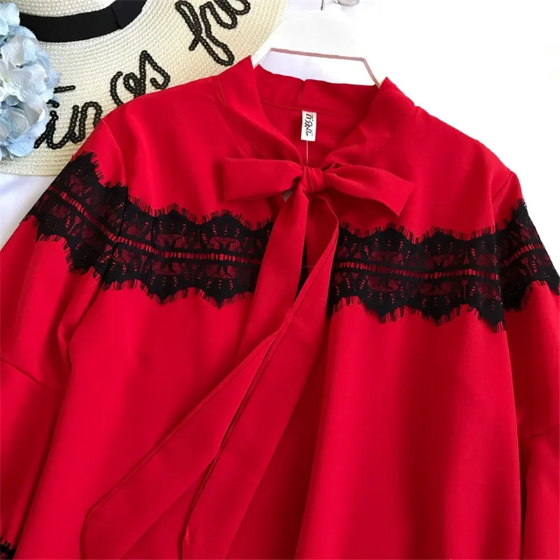 Neploe весенне-летние кружевные лоскутные рубашки с бантом на шее, двухслойная женская блузка с расклешенными рукавами, винтажная элегантная шикарная блуза 69497