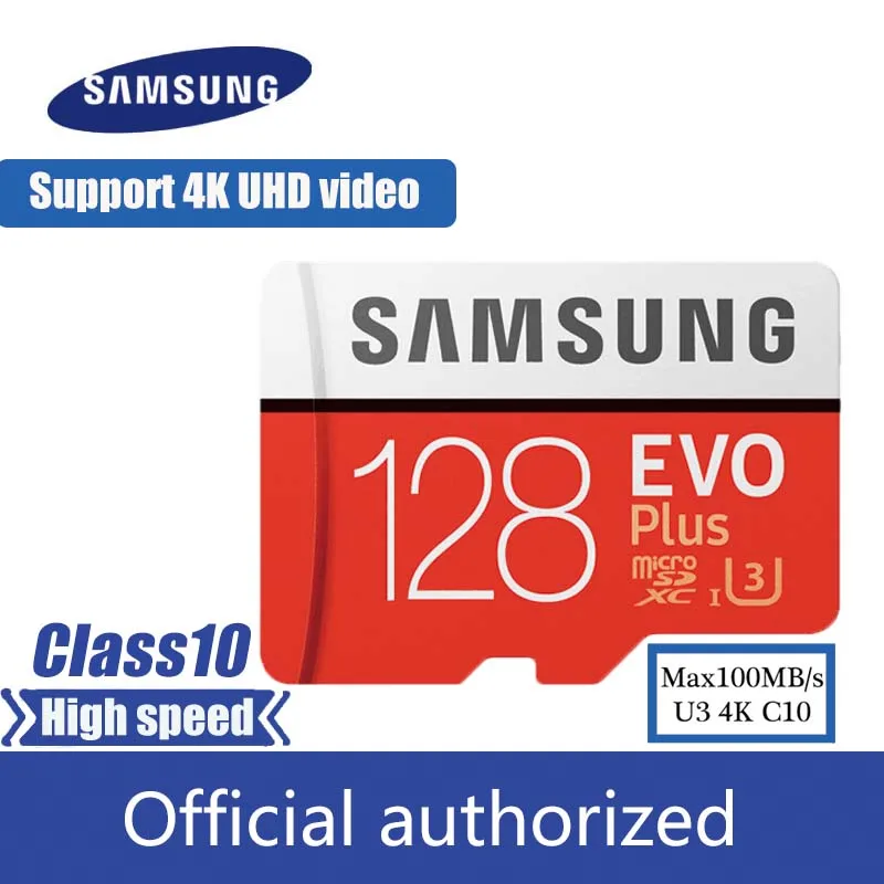 Samsung микро sd карты 128 GB EVO PLUS max100MB/s Class10 SDXC U3 4 K карты памяти TF флэш-карты для смартфонов Tablet и т. д