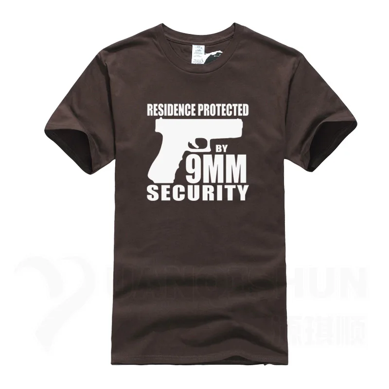 Фирменная футболка, забавная Мужская футболка, футболка с изображением пистолета, защищенная от 9 мм, футболка с принтом в виде букв, 16 цветов, XS-3XL, топы, футболки - Цвет: Chocolate  1