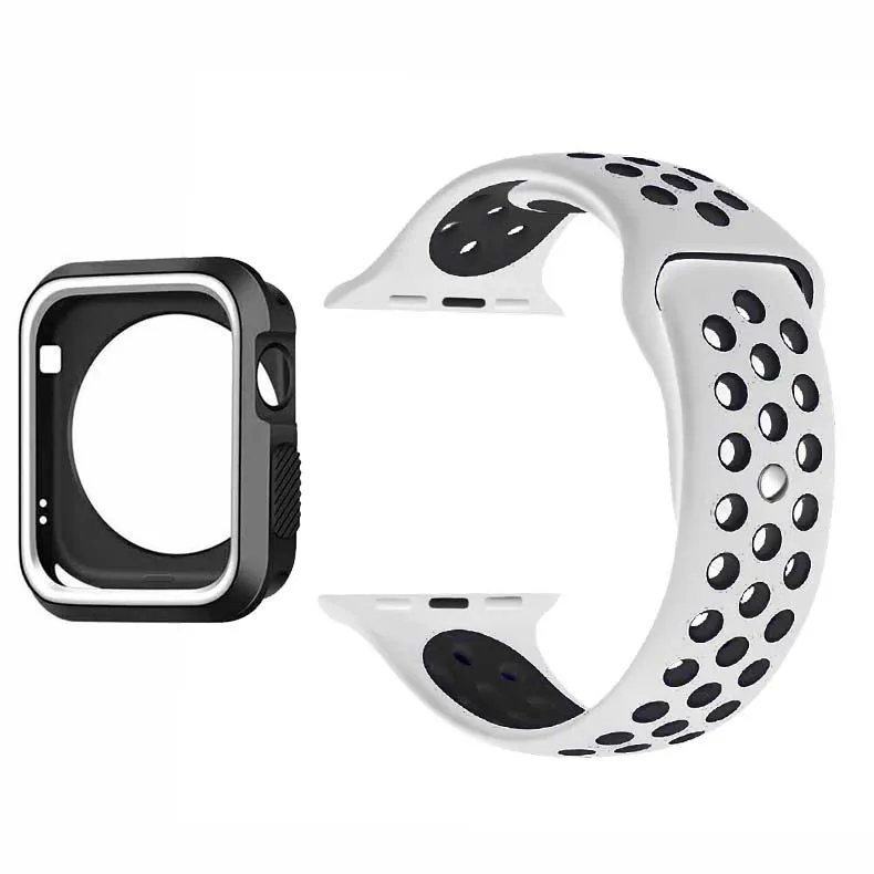 Силиконовый спортивный ремешок для Apple Watch band 4, 3, 2, 42 мм, 44 мм, iwatch band 38 мм, 40 мм, наручный браслет, чехол для часов, набор аксессуаров