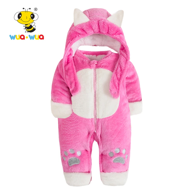 

Wua Wua Baby Boy Girl Winter Velvet Romper Cute Children One-piece Overalls Plush Winter Newborn Jumpsuit Hooded Infant Clothes
