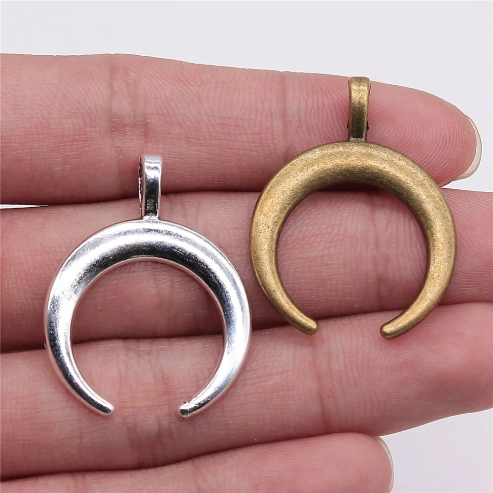 

WYSIWYG 6pcs 33x26mm Pendant Horns Crescent Moon Charm Pendants For Jewelry Making Antique Silver Horns Pendants