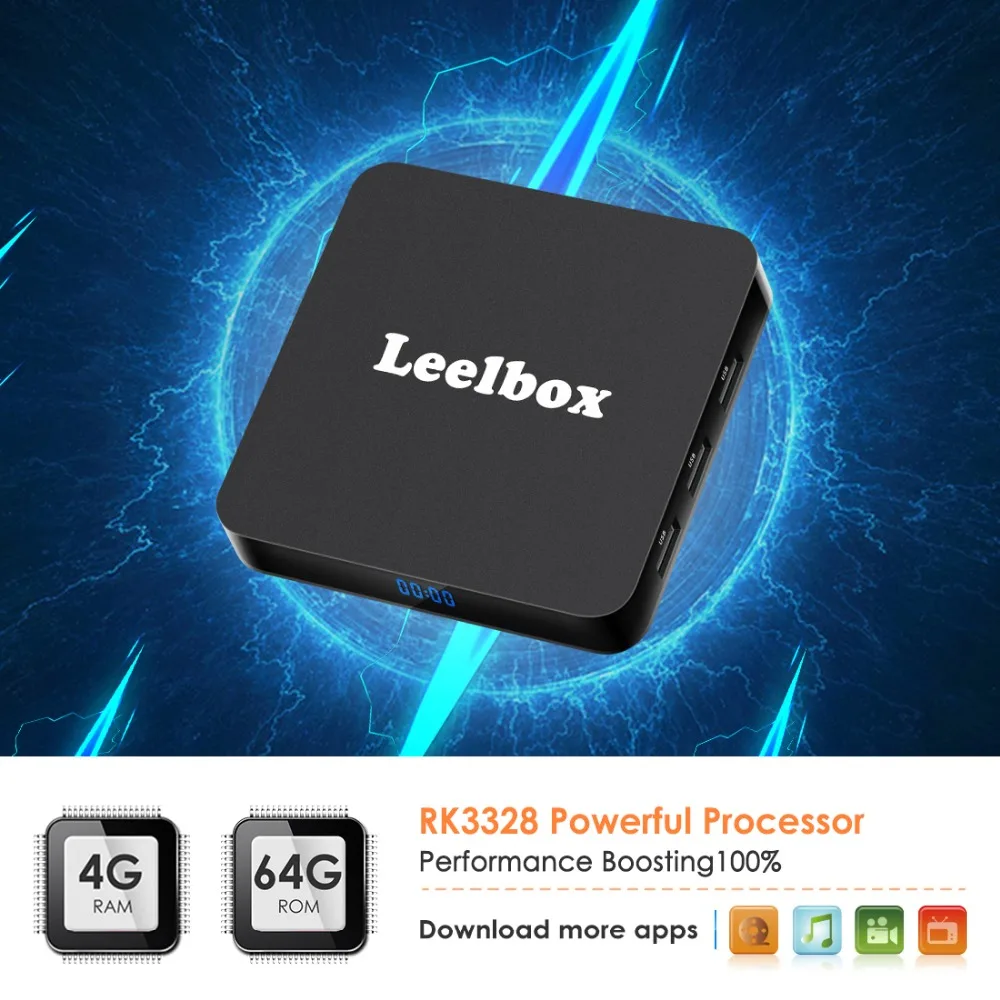 تي في بوكس أندرويد 9.0 ، 4 GB + 64 GB Leelbox Q4 زائد RK3328 رباعية النواة الذكية حامل صندوق التلفزيون USB 3.0/BT 4.1/2.4 GHz WiFi/3D/4 K/H.265