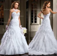 Free Shipping Sweetheart Ruffles Appliques Lace Organza A Line Wedding Gowns 2013 with lace up back LT14