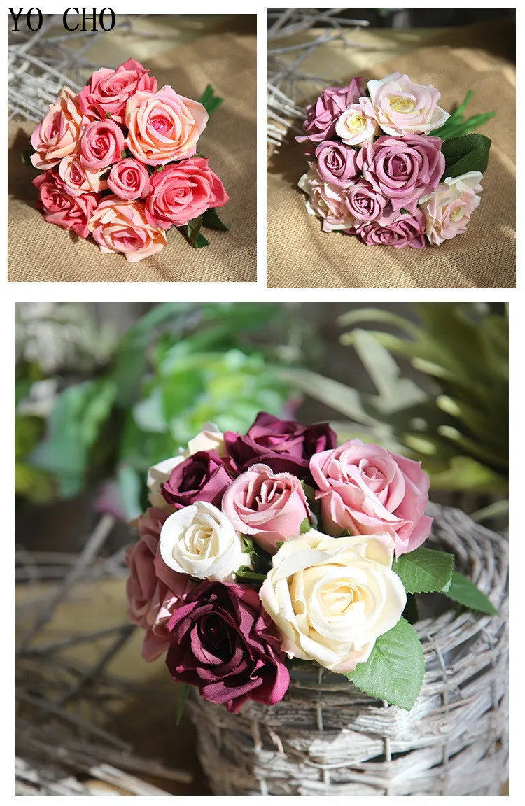 purple rose white pink peony Artificial Flowers branch   (2)